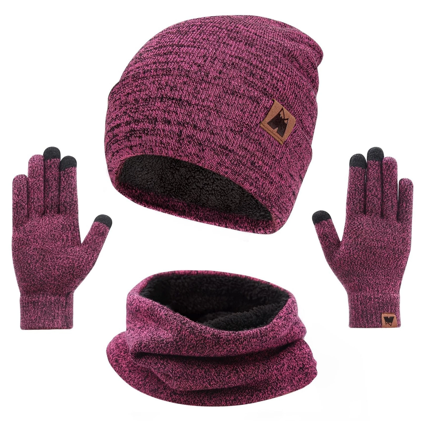 Winter Hat Scarf and Gloves Set for Women Knit Fleece Lined Warm Beanie Touch...