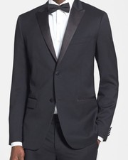 Theory Men's Slim Fit Sport Coat Black Solid Tuxedo Suit Jacket Blazer Size 38R