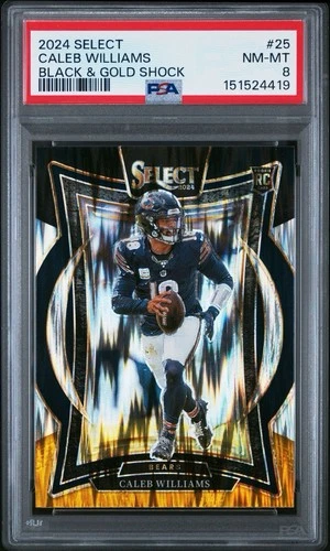 2024 Select NFL #25 Caleb Williams RC Rookie Black & Gold Shock Concourse PSA 8