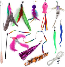 Cat Teaser Wand Set for Indoor Cats 13 Pack - Retractable with Feather Refills
