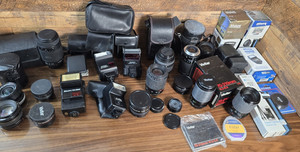 HUGE LOT! Camera Lenses Lens Flashes Flash Cap Cover Canon Vivitar Sigma -Untest