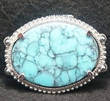 XE29153 VINTAGE 1970s TURQUOISE STONE UNISEX FASHION SILVERTONE BELT BUCKLE