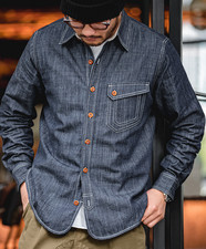 Men Workwear Retro Long Sleeved Button Casual Loose Denim Shirt Coat Top