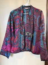 Chico's Multicolor Paisley Quilted Lightweight Collared Open Jacket Size 1