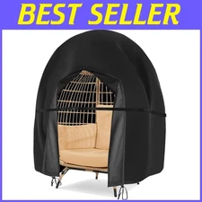 Black Waterproof Patio Egg Chair Cover with Adjustable Straps & Storage Bag