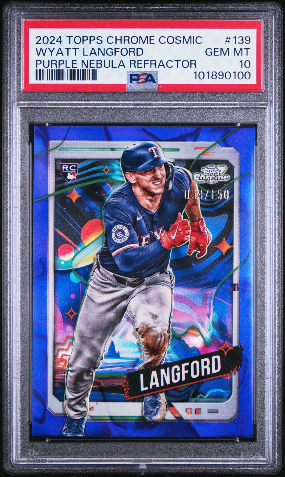 2024 Topps Chrome Cosmic Wyatt Langford #139 Purple Nebula Refractor /150 PSA 10