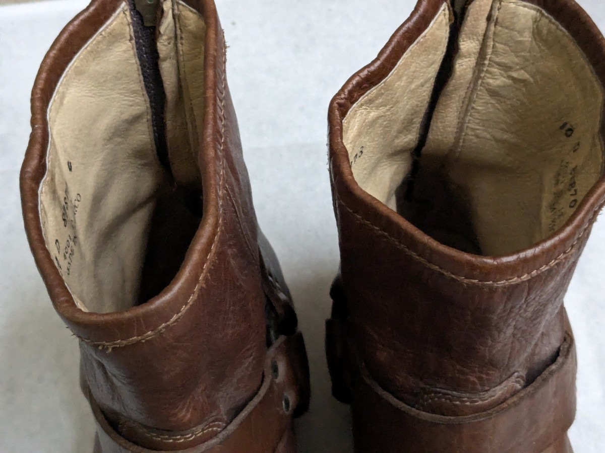 Frye Harness Boots Brown Leather Men 10 D Buckle Rubber USA View 4