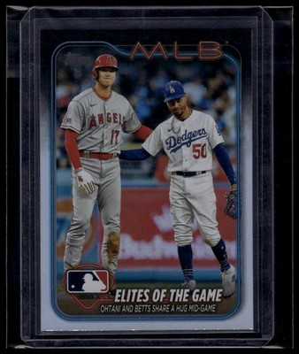 2024 Topps #138 Elites of the Game: Ohtani and Betts Share a Hug Mid-Game