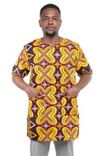 African Men  s Cotton Top with Two Pockets  Short Sleeve Traditional Shirt