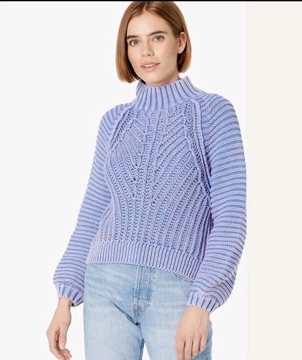 Free People Sweater Sweetheart Chunky Rib Knit Blue Purple Pullover ...
