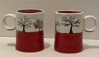 Set of 2 Comfify Red Rustic Tree Pattern Stoneware Mug 10oz