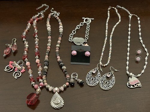 Vintage Fashion Costume Lot Mixed Materials Beaded Rhinestone Pinks