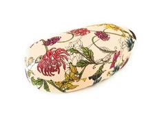 Cream Flower Pattern Hard Clamshell Eyeglass / Sunglass Case