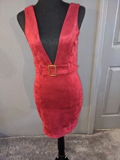 Women's NWT Forever 21 Red Deep V Neck Stretch Tank Top Mini Dress TgSz Small