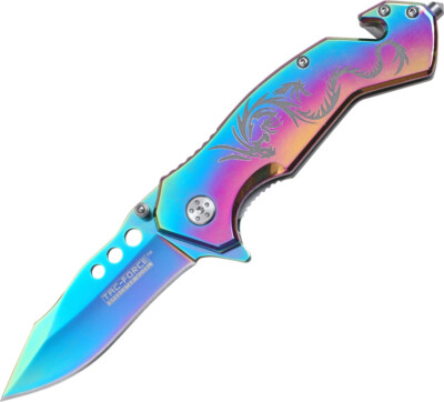 Tac Force Dragon Strike A/O Rescue Rainbow Linerlock Satin Folding Knife 759RB