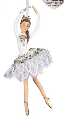 Eine zauberhafte und edle Ballerina mit Spitze in Weiß-Gold hängend 17 cm *1006