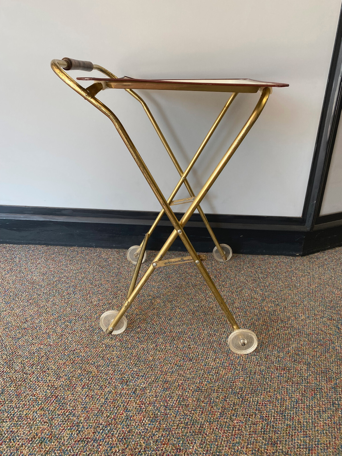 Vintage Atomic MCM Starburst Lavada Metal TV Tray with Wheeled Rack