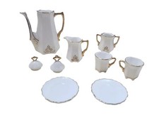 Vintage Miniature 9 Piece Coffee Tea Set White with Gold Accents Child Doll Set