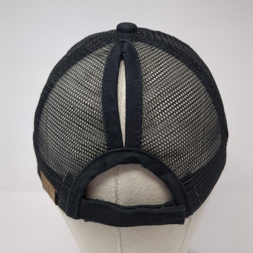 Soccer Hair Don't Care Strapback Trucker Hat Black One Size Ponytail - Picture 5 of 8