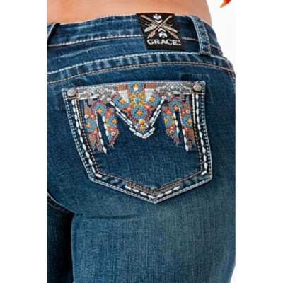 Jeans Bootcut Grace in LA Multi Color Longhorn EB61813