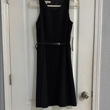 Evan Picone Black Black Sleeveless Womens Dress Size 6 Belted Ribbed A Line