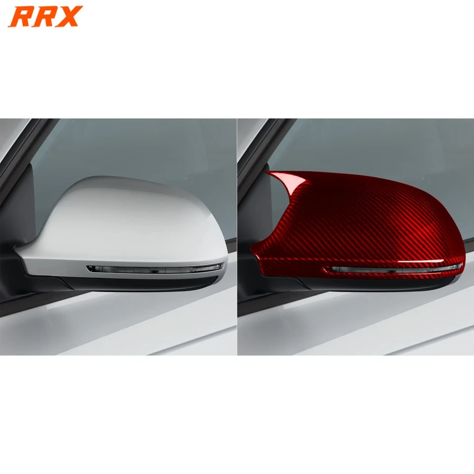 Cubierta de tapa de espejo retrovisor lateral de fibra de carbono seca roja para Audi A4 B8 2009-2012 Foto 4 de 4