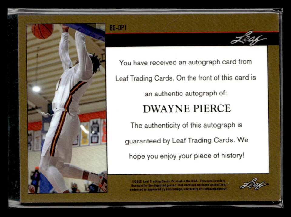 2021-22 Leaf Memories - 1992 Base Autographs Bronze Dwayne Pierce auto card - Image 2 of 2