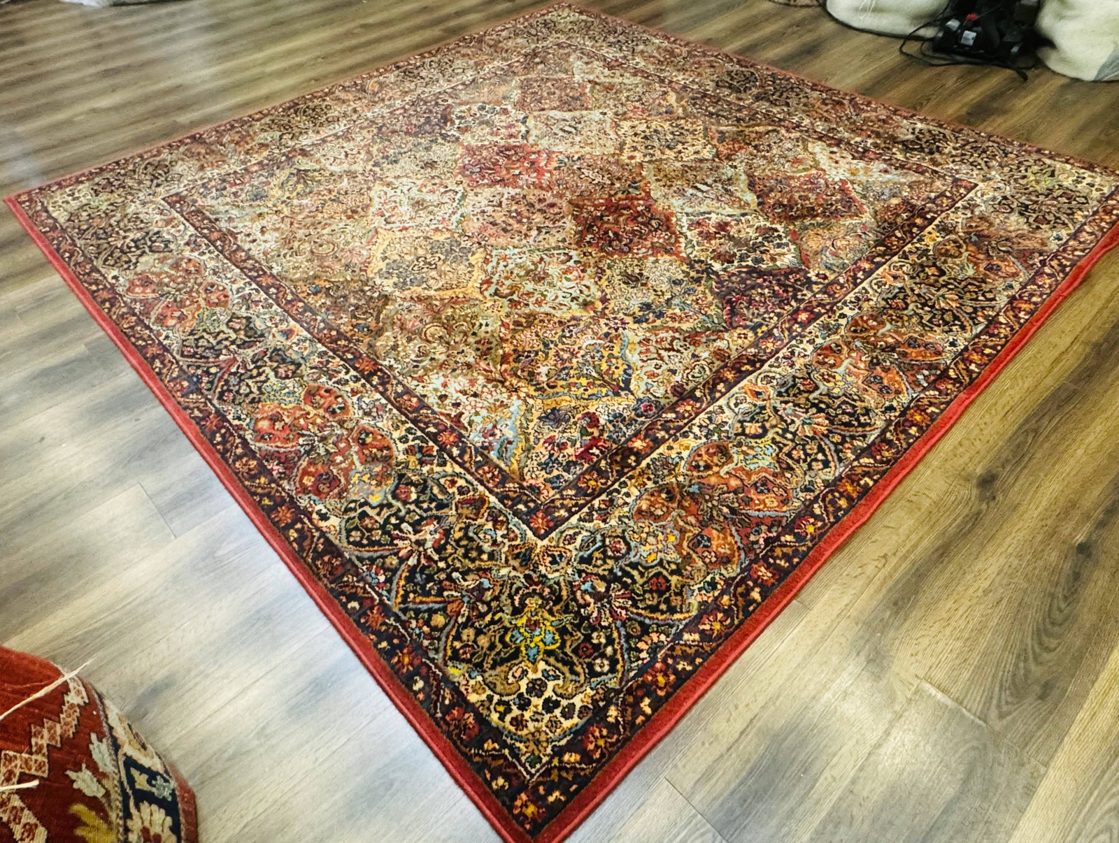 Square Karastan Multicolor Panel Kirman Rug #717 Rare Size 8.8 x 8.8 Wool