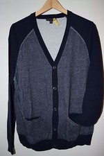 Express Mens Baseball Colorblock Grey Black Button Cotton Cardigan Sweater L 42