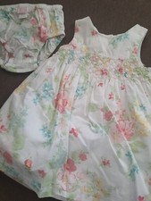 Janie and Jack 2007 Pink White Floral Print Smocked Dress Size 3 6 M bloomers