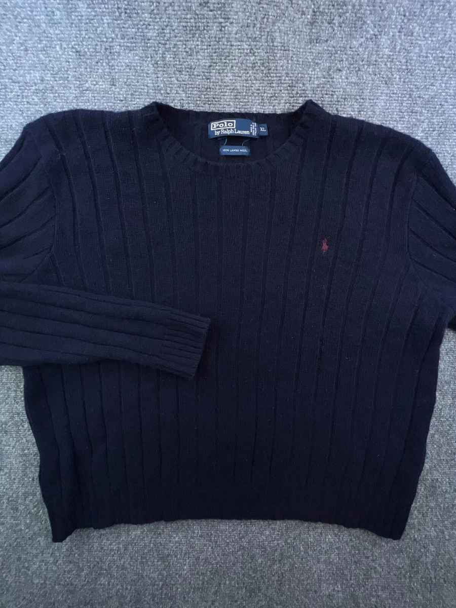 Polo Ralph Lauren Sweater Mens XL Blue 100% Lambs Wool Ribbed Crew Neck Adult
