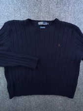 Polo Ralph Lauren Sweater Mens XL Blue 100 Lambs Wool Ribbed Crew Neck Adult