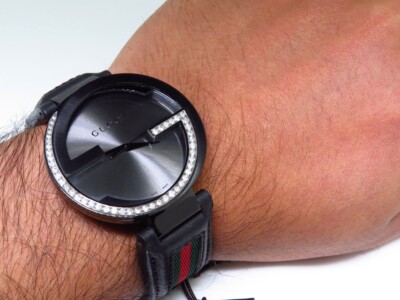 Mens Gucci Black PVD 42 MM XL Interlocking GG Diamond Watch 1.25