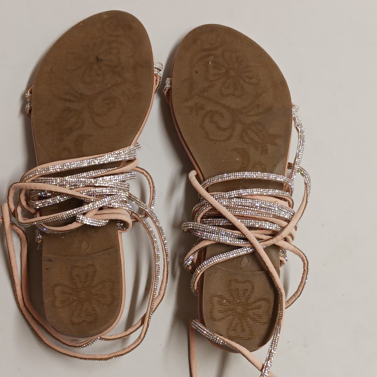 Vigo Fiore Rhinestone Studded Sparkle Strappy Tie Up Sandal Size