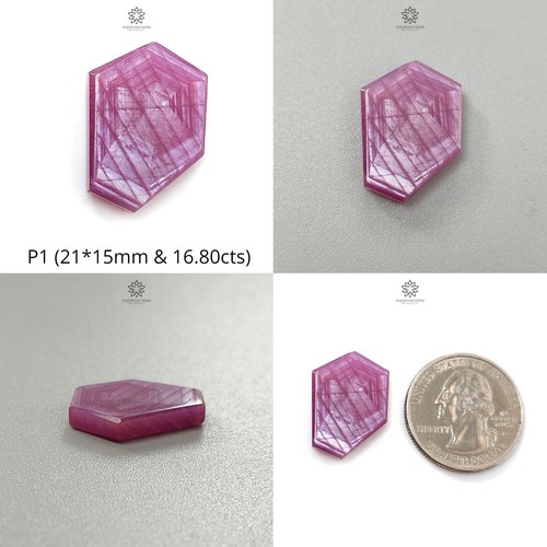 Piedra preciosa de zafiro rosa brillo 100 % natural con forma hexagonal 1 pieza para joyería - Imagen 11 de 13