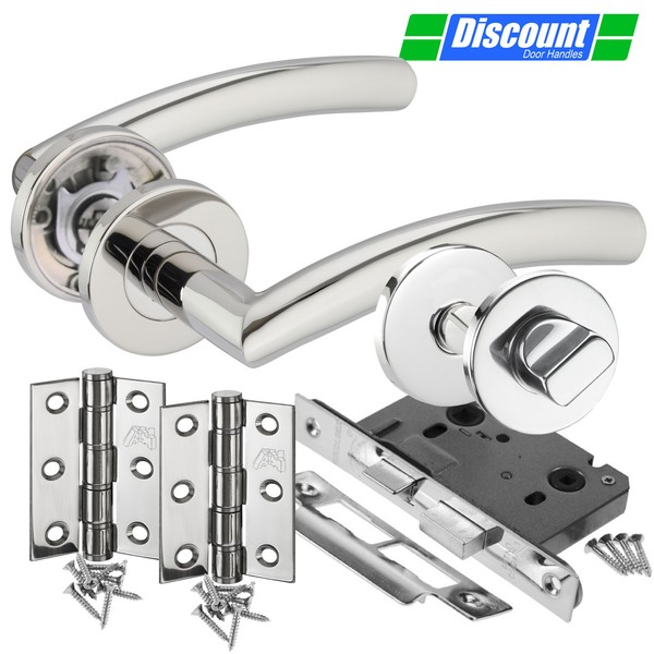 Bathroom Door Handle Pack with Modern Slimline Door Handles, Turn