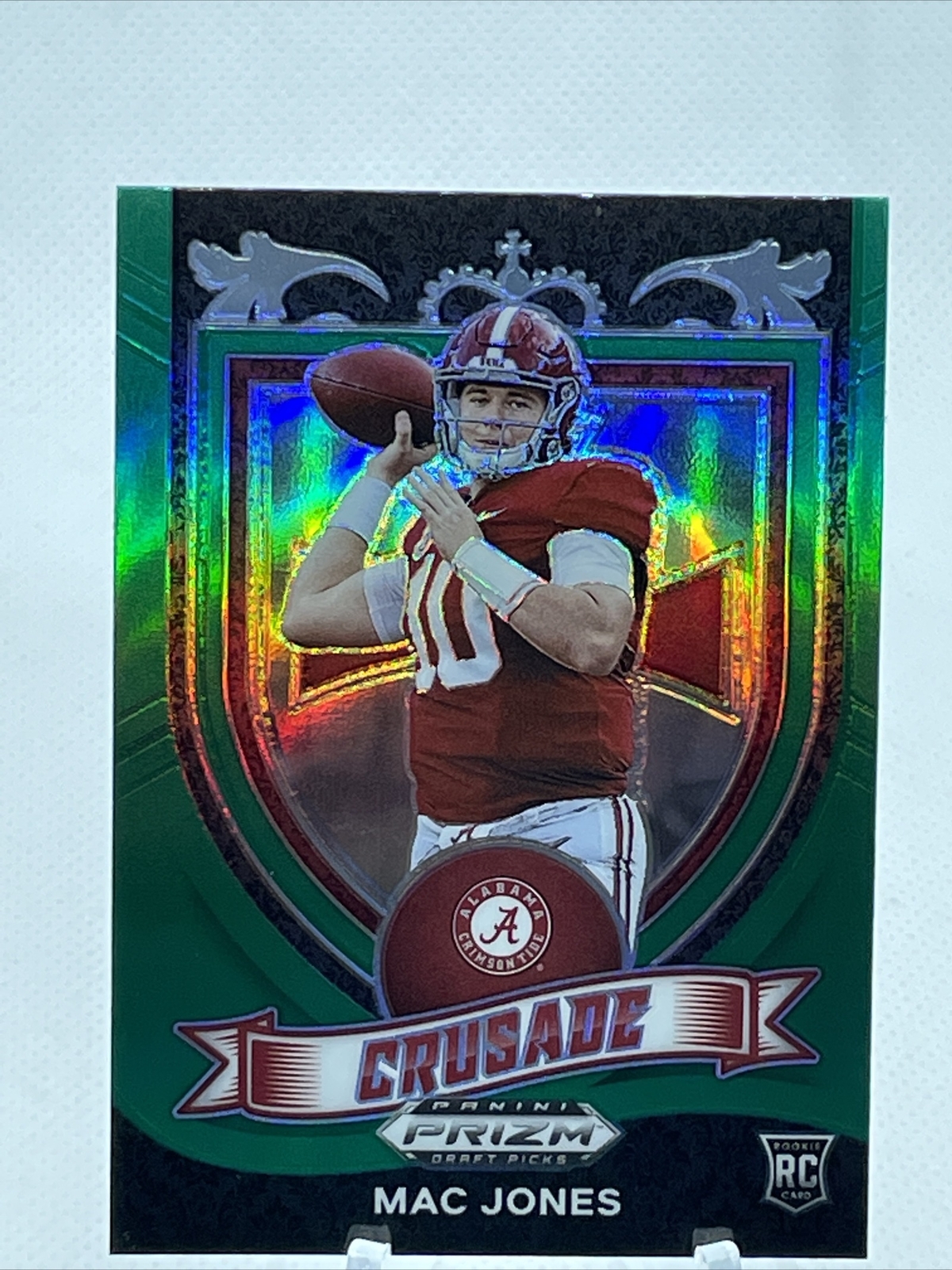 2021 Panini Prizm Draft Picks MAC JONES Crusade GREEN Prizm Rookie Card Patriots