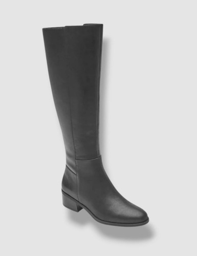 Rockport Women's Black Leather Evalyn Tall Block-Heel Riding Boots Shoe Size 7.5