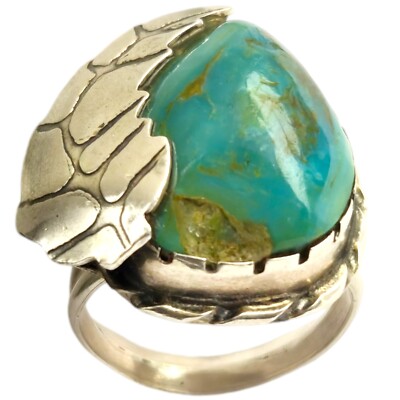INTRIGUING Old Melvin Thompson PILOT MOUNTAIN TURQUOISE STERLINGSILVER RINGsz7