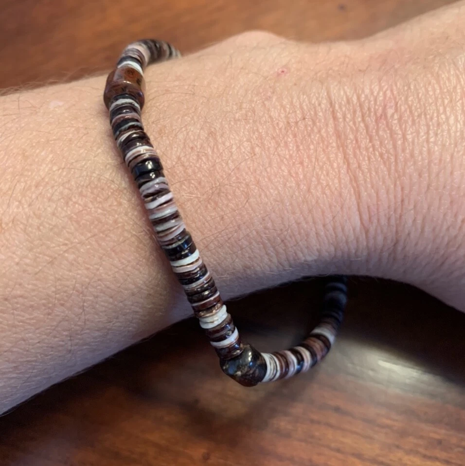 "Pulsera elástica Shell Heishi y Jaspe de 8""" Foto 3 de 3