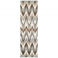 2' x 8' Grau und Taupe Ikat Muster Läufer Teppich