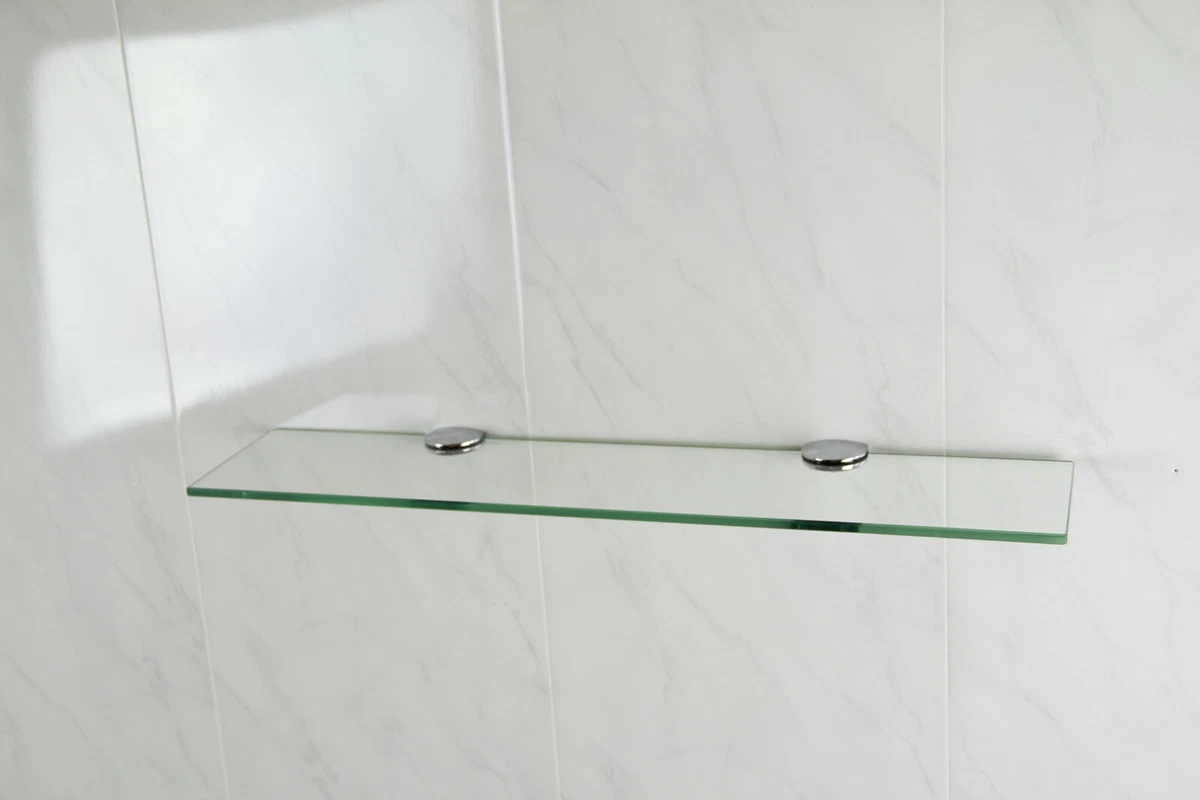 Wall mounted glass shelves for bathroom outlet