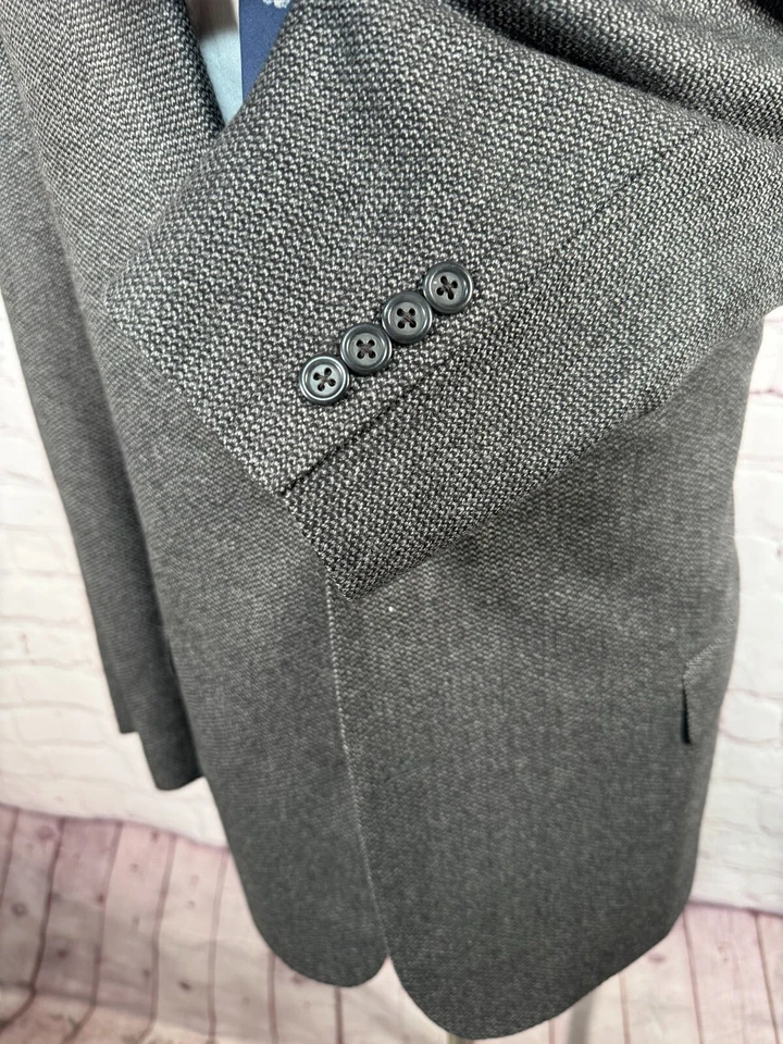 JOHN BARTLETT Mens Gray FISH-SCALE TWEED Wool Sport Coat Blazer Jacket 46R - Image 4 of 4