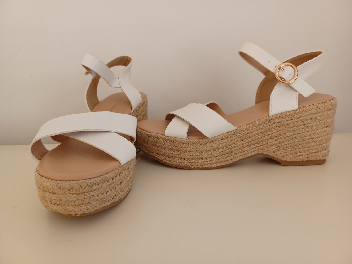 DOROTHY PERKINS Rumba Wedge Flatform Espadrilles Sandals White UK