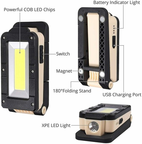 Super Bright USB Rechargeable COB LED Work Light Flashlight Folding Torch Lamp - Picture 5 of 8