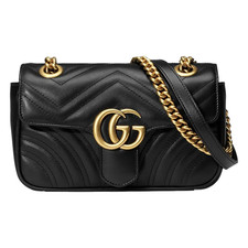 Gucci GG Marmont Shoulder Bag Gold Black Leat...