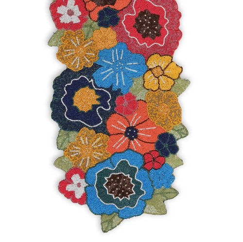 13 Piece Multicolor Floral Beads Dining Set With 1 Runner 6 Mats And 6 Coasters - Picture 8 of 9