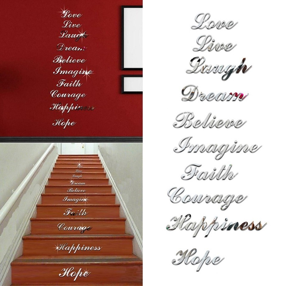Wall Sticker Fashion Home Decor Mirror Effect Quote Word Art Stair