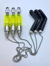 3X FLOU GREEN CARP FISHING CHAIN BITE INDICATORS,BOBBINS,SWINGERS,BOBBIN HANGERS