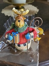 New Fabric Mache Ornament Ski Theme 5 1/2" Christmas Randier Moose
